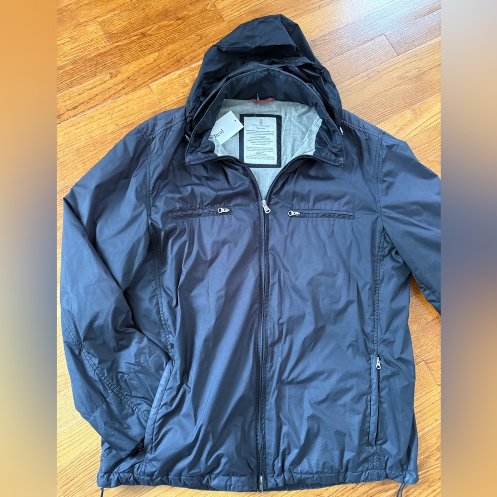Authentic Brunello Cucinelli hooded technical jacket made in Italy.